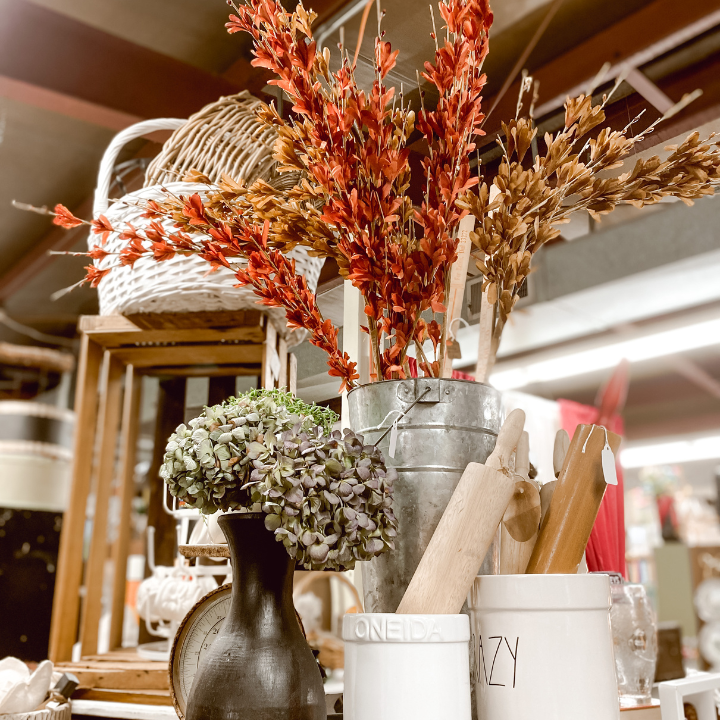 vintage booth decorated for fall